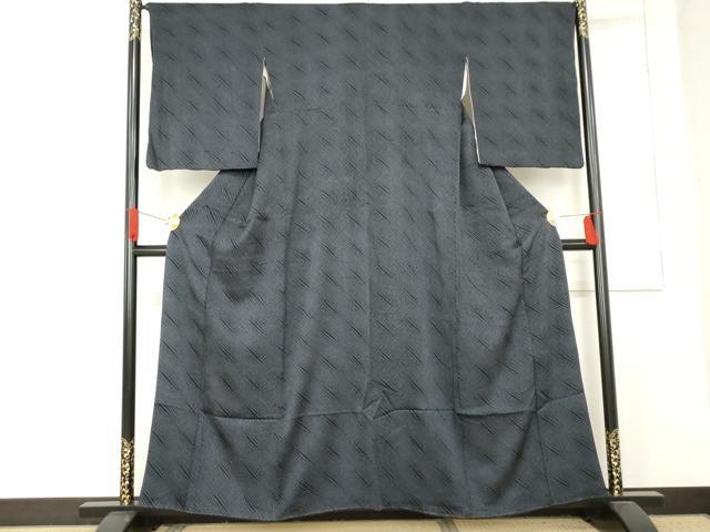 平和屋着物●絞りの開祖　竹田庄九郎　小紋　総絞り　変わり斜縞　黒地　正絹　逸品　AABE5210cs