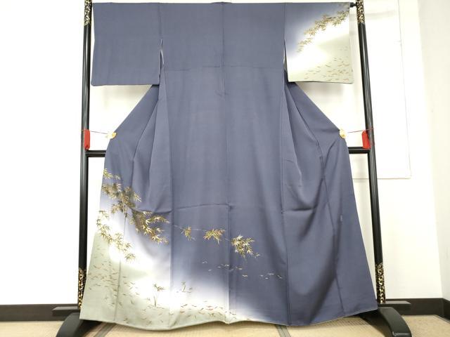 平和屋着物●漆工芸作家　金森一博　訪問着　枝葉文　暈し染め　金彩　正絹　逸品　AABE5214cs