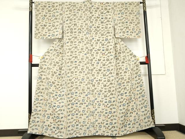 平和屋着物●紅型　訪問着　鶴亀松竹梅文　正絹　逸品　AABE5216cs