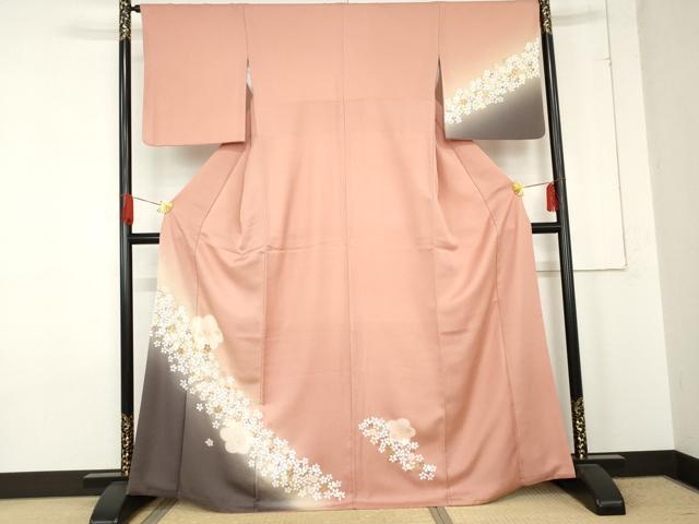 平和屋着物●訪問着　舞花文　暈し染め　金彩　正絹　逸品　AABE5218cs