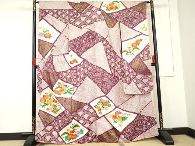 平和屋着物●豪華振袖　駒刺繍　絞り　吉祥花松文　金糸　金彩　正絹　逸品　AABE5232cs