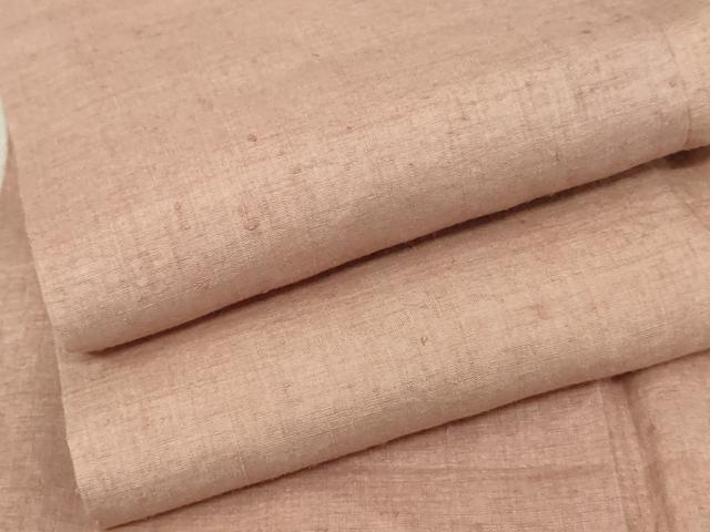 平和屋着物●結城紬　色無地　珊瑚色　正絹　逸品　AABE5289cs