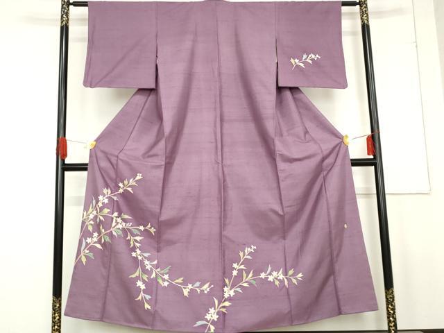 平和屋着物●本加賀友禅作家　成竹登茂男　訪問着　白山紬地　枝花文　正絹　逸品　AABE5296cs