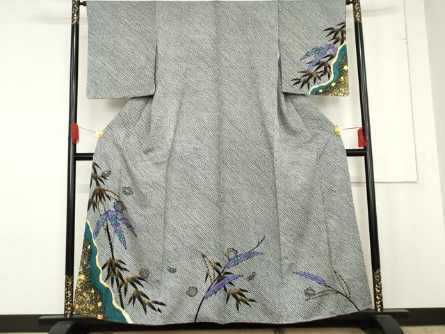 平和屋着物●訪問着　絞り　笹竹梅文　金銀彩　正絹　逸品　AABE5300cs