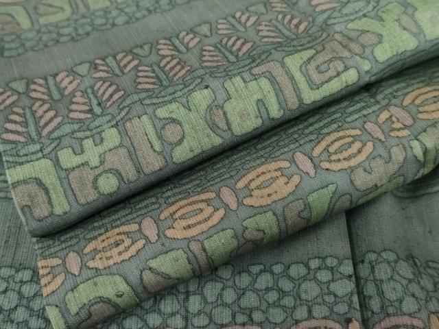 平和屋着物●縦節紬　幾何学横段文　正絹　逸品　AABE5317cs