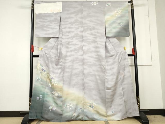 平和屋着物●越後十日町の一流染匠　桐屋・翠山工房　訪問着　絞り　辻が花　丹後ちりめん　暈し染め　反端付き　正絹　逸品　AABE5341cs