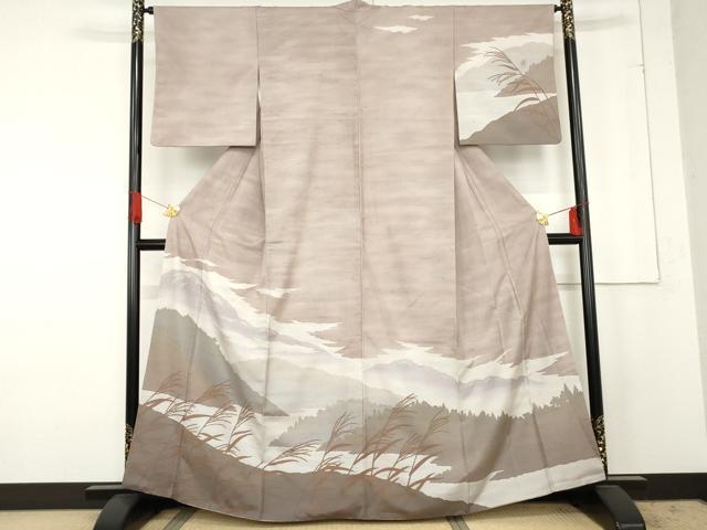 平和屋着物●石川県指定無形文化財　牛首紬　白山工房　手織り　訪問着　遠山風景文　正絹　逸品　AABE5351cs