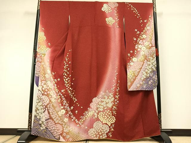 平和屋着物●豪華振袖　絞り　草花文　暈し染め　金通し地　正絹　逸品　AABE5413fy