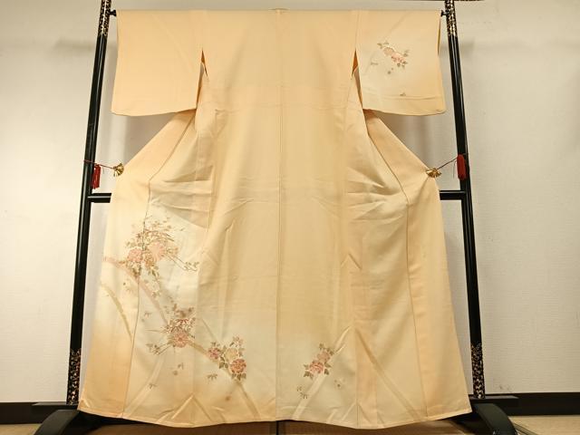 平和屋着物▽訪問着　単衣　中国三大刺繍　汕頭刺繍　スワトウ刺繍　蘇州刺繍　草花文　暈し染め　正絹　逸品　AABE5669fy