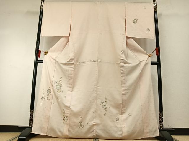 平和屋着物▽訪問着　単衣　総刺繍　草花丸文　金銀糸　正絹　逸品　AABE5681fy