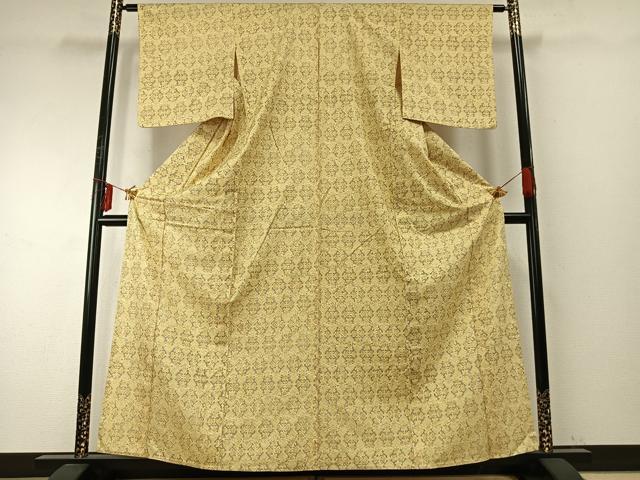 平和屋着物▽上質な小紋　単衣　本場染大島紬　幾何学花文　正絹　逸品　AABE5686fy_1
