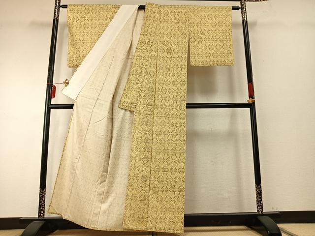 平和屋着物▽上質な小紋　単衣　本場染大島紬　幾何学花文　正絹　逸品　AABE5686fy_2
