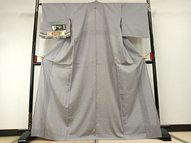 平和屋着物▽本場縞大島紬　単衣　手織　暁鼠色　株式会社つむぎや謹製　証紙付き　正絹　逸品　AABE5717fy_1