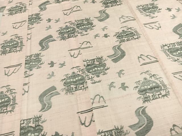 平和屋着物▽上質な紬　単衣　風景文　正絹　逸品　AABE5776fy_3