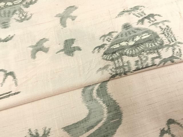 平和屋着物▽上質な紬　単衣　風景文　正絹　逸品　AABE5776fy_4