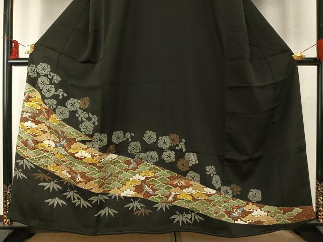 平和屋着物●創業460年・千總　黒留袖　駒刺繍　松竹梅　飛鶴文　金糸　金彩　正絹　逸品　AABE5785fy 平和屋着物○創業460年・千總 黒留袖 駒刺繍 松竹梅 飛鶴文 金糸 金彩