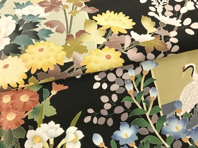 平和屋着物○十日町友禅作家 阿部佳雪 黒留袖 色紙花鳥文 正絹 逸品 