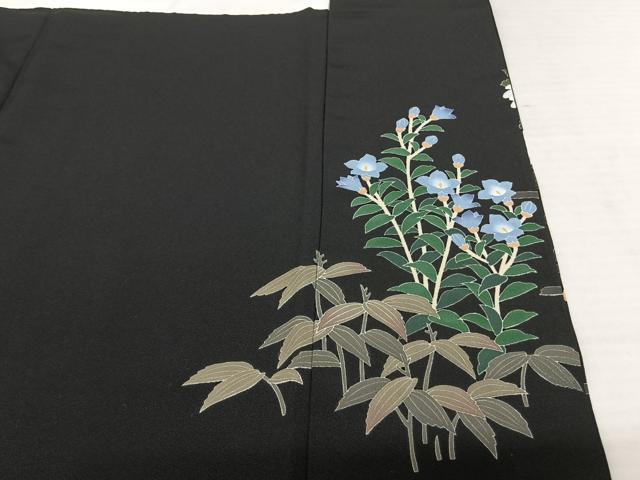 平和屋着物○十日町友禅作家 阿部佳雪 黒留袖 色紙花鳥文 正絹