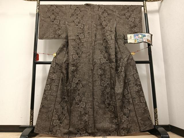 平和屋着物●本場大島紬　古代染色純泥染　カタス9マルキ　更紗文　こしま大島紬　証紙付き　正絹　逸品　未使用　AABE5845ph