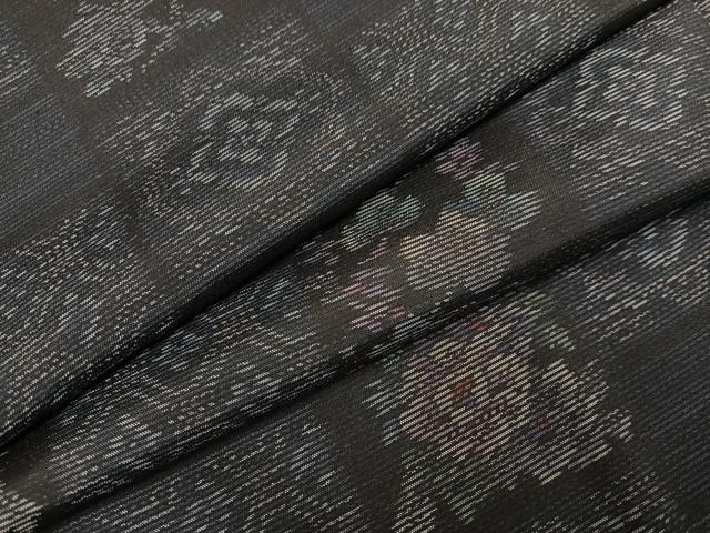 平和屋着物●本場大島紬　市松草花文　正絹　逸品　AABE5871ph