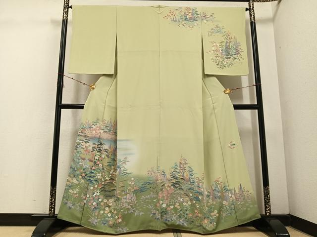 平和屋着物●訪問着　友禅　作家物　松竹梅風景草花文　暈し染め　正絹　逸品　AABE5898ph