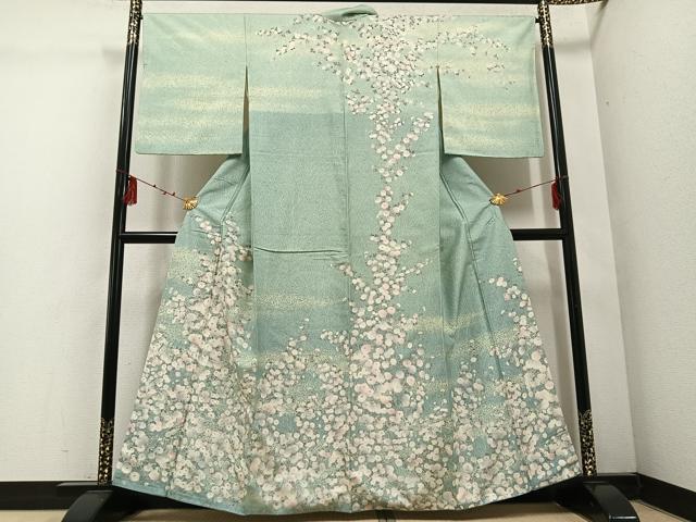 平和屋着物●石川県指定無形文化財　牛首紬　白山工房　手織り　訪問着　草花文　正絹　逸品　AABE5917ph