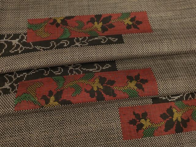 平和屋着物●本場大島紬　一元7マルキ　短冊花文　正絹　逸品　AABE5950ck