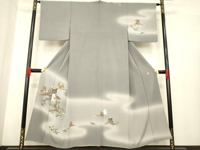 平和屋着物●十日町　加賀草木友禅の第一人者　田村哲彦　訪問着　ミミズク　暈し染め　正絹　逸品　AABE5970ck