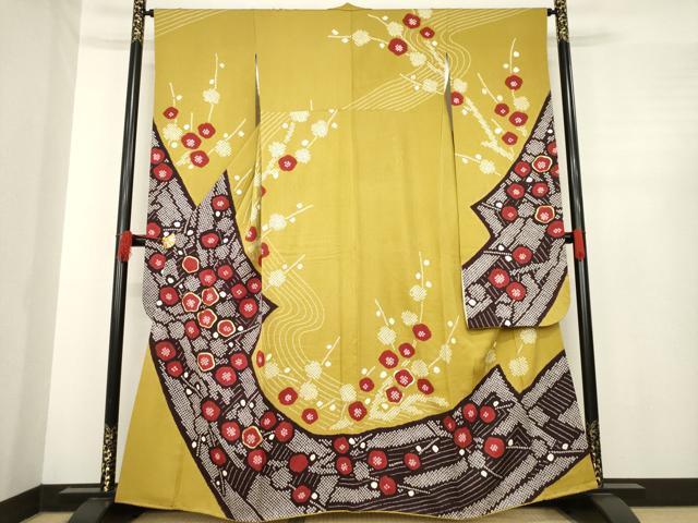 平和屋着物●豪華振袖　駒刺繍　絞り　枝梅文　正絹　逸品　AABE5992ck