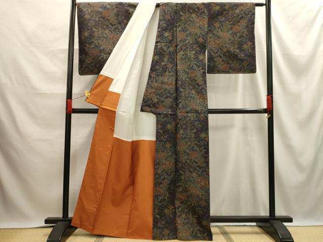 平和屋着物□上質な紬 草花文 黒地 正絹 逸品 AABE6536sxの通販はau