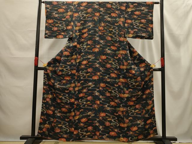 平和屋着物■上質な小紋　型染め　流水花文　正絹　逸品　AABE6668sx