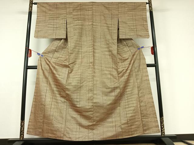平和屋着物▽上質な紬　単衣　縞　正絹　逸品　AABE6684jh_1