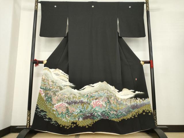 平和屋着物●本加賀友禅作家　村田幸司　黒留袖　遠山風景文　三越扱い　正絹　逸品　AABE6764ck