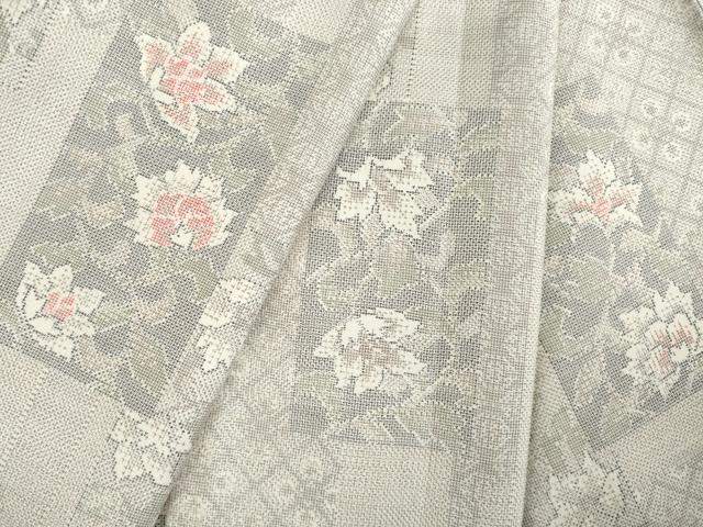 平和屋着物●本場大島紬　カタス9マルキ　白大島　短冊花唐草文　正絹　逸品　AABE6777ck