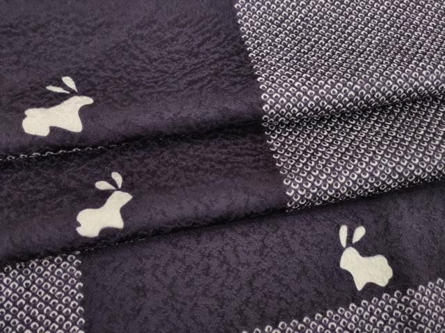 平和屋着物●上質な小紋　市松鹿の子兎文　正絹　逸品　AABE6788ck