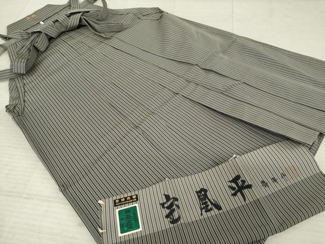 平和屋着物●男性　行灯袴　宝凰平　縞　寿峯作　反端付き　正絹　逸品　AABE6792ck