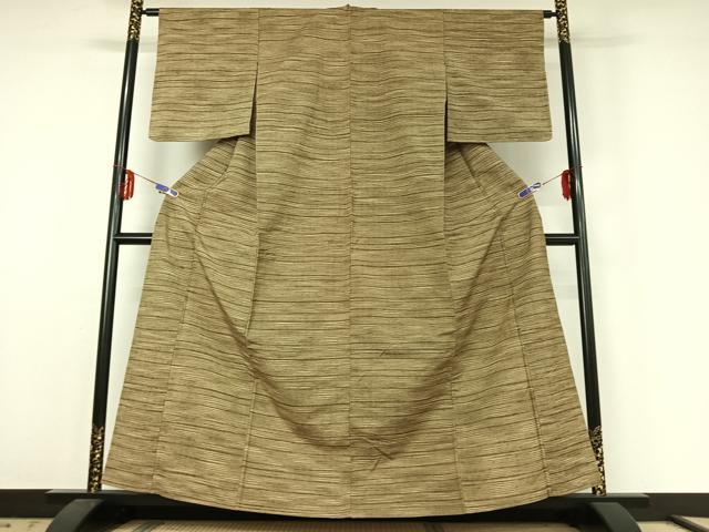 平和屋着物▽上質な紬　単衣　横段文　正絹　逸品　AABE6854jh_1