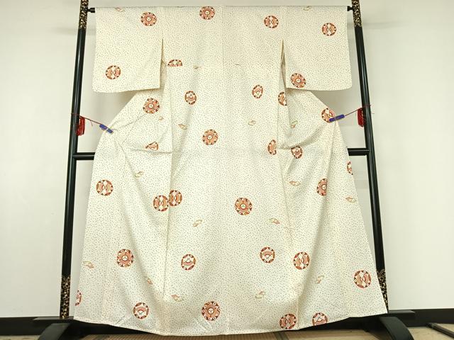 正絹 逸品 単衣 葡萄蔦の葉文 金彩 平和屋着物▽上質な小紋 バイデン