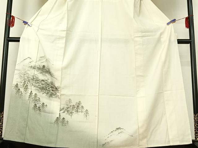 平和屋着物▽訪問着　単衣　紬地　手描き　風景文　正絹　逸品　AABE6878jh_2