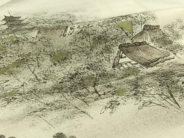 平和屋着物▽訪問着　単衣　紬地　手描き　風景文　正絹　逸品　AABE6878jh_5