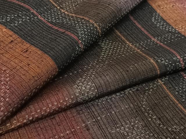 平和屋着物▽上質な紬　単衣　流水文　正絹　逸品　AABE6882jh