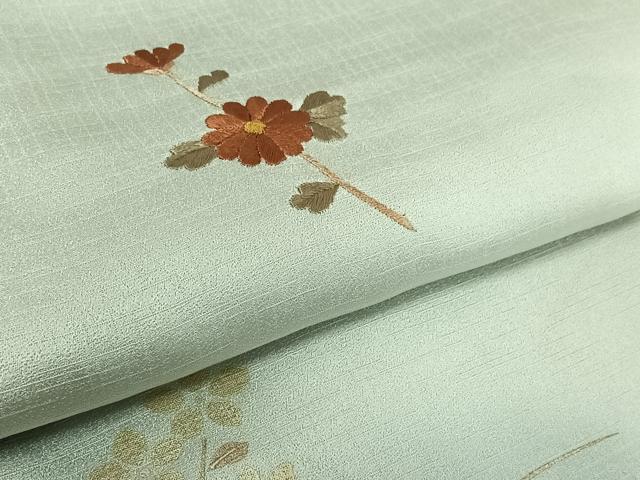 平和屋着物▽訪問着　単衣　刺繍　草花文　暈し染め　金銀彩　金糸　ロング丈　正絹　逸品　AABE6892jh 平和屋着物▽訪問着 単衣 刺繍 草花文 暈し染め 金銀彩 金糸 ロング丈