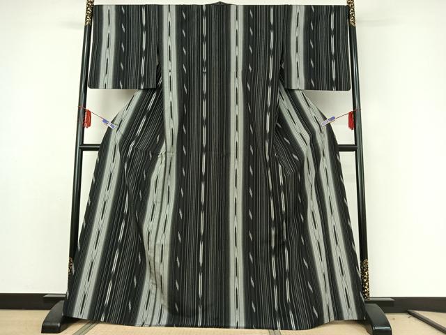 平和屋着物▽本塩沢　単衣　縞　正絹　逸品　AABE6908jh_1
