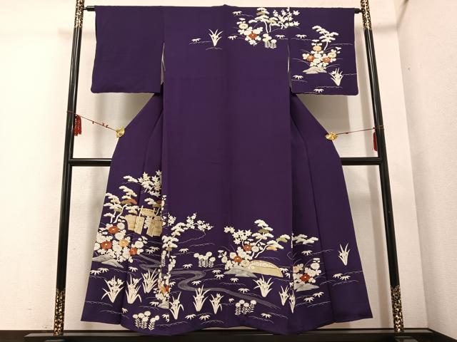 平和屋着物●訪問着　駒刺繍　御所時　鬼しぼ縮緬　正絹　逸品　AABE6931ph