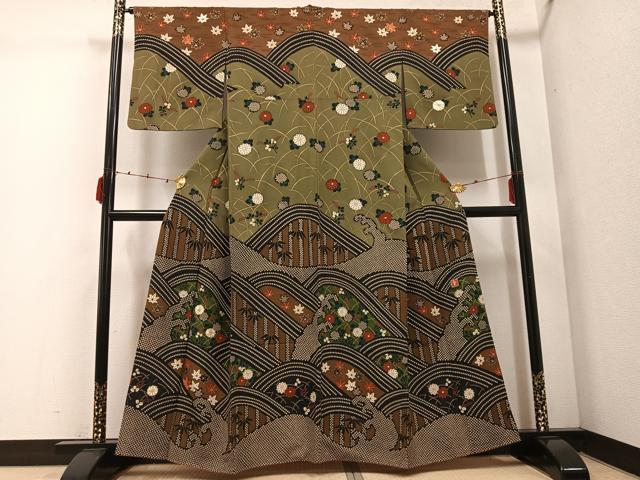 平和屋着物●ファッションデザイナー 花井幸子　訪問着　駒刺繍　草花文　金彩　正絹　逸品　AABE6950ph