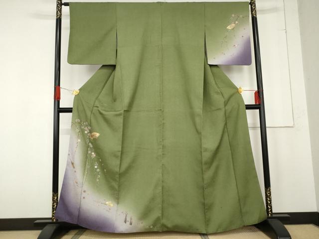 平和屋着物●訪問着　扇面枝垂れ花文　暈し染め　金彩　やまと誂製　正絹　逸品　AABE7014cs