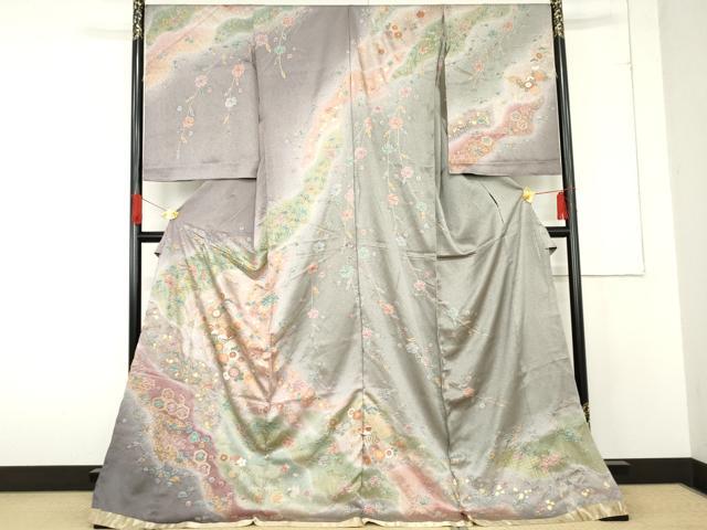 平和屋着物●訪問着　絞り　鴛鴦吉祥草花文　暈し染め　金彩　仮絵羽　正絹　逸品　未使用　AABE7016cs