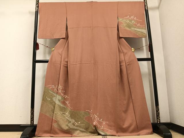 平和屋着物●訪問着　絞り　刺繍　草花文　金彩　正絹　逸品　AABE7347ph