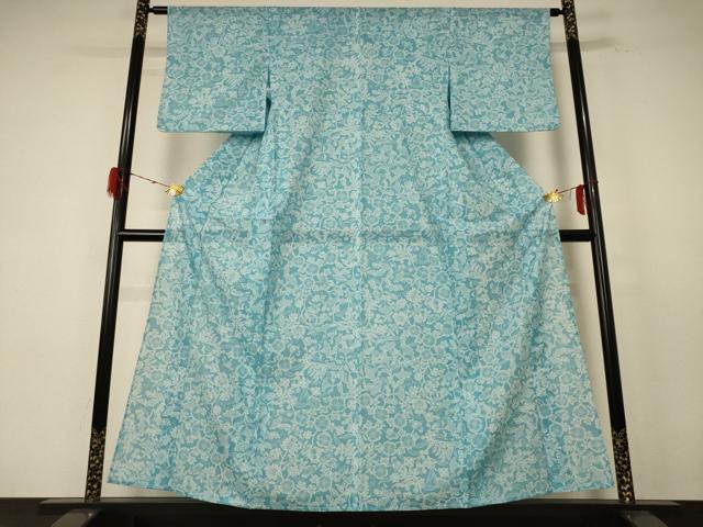 平和屋着物＊夏物　小紋　絽　更紗花文　洗える着物　AABE7401jd_1