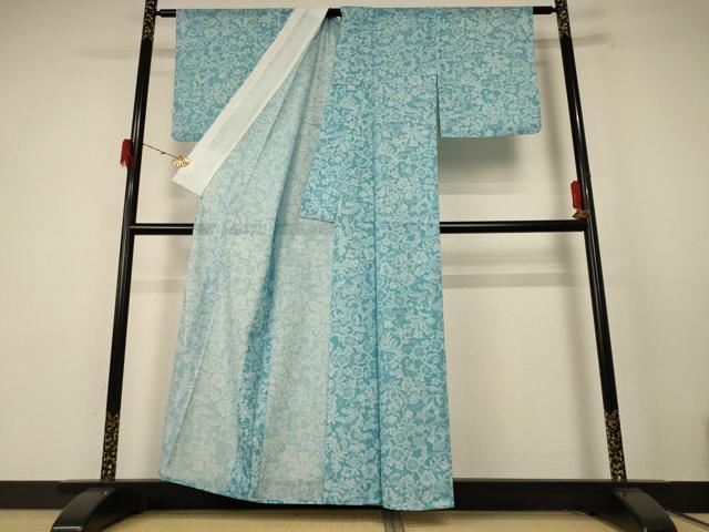 平和屋着物＊夏物　小紋　絽　更紗花文　洗える着物　AABE7401jd_2